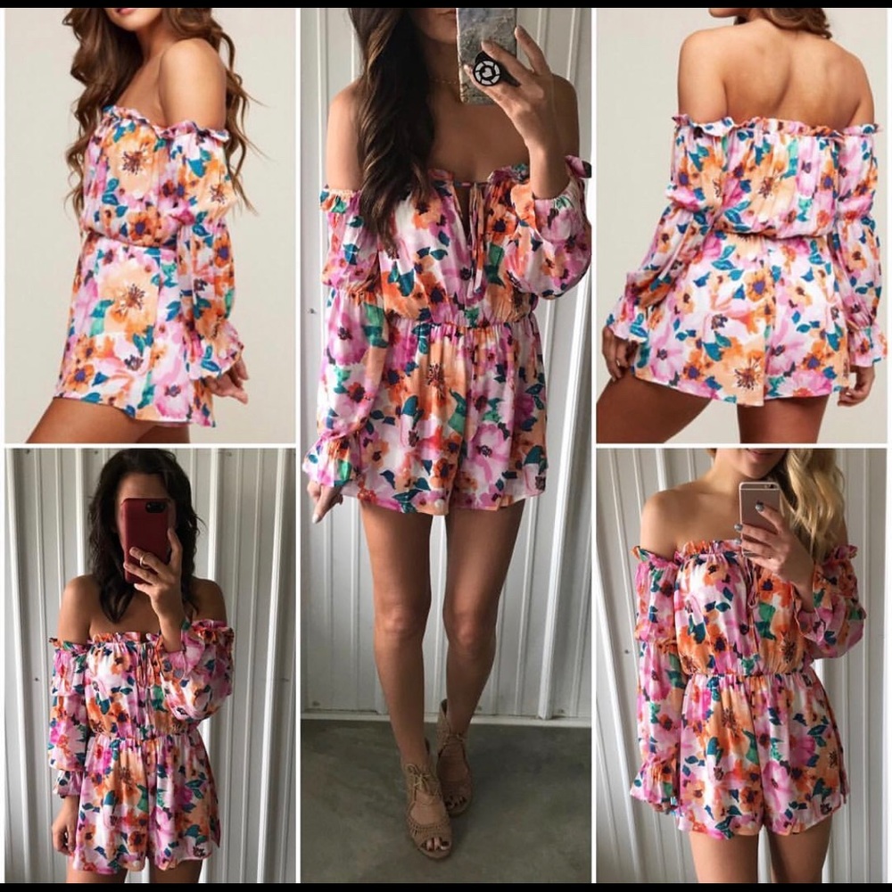Apricot Lane Floral print off the shoulder romper